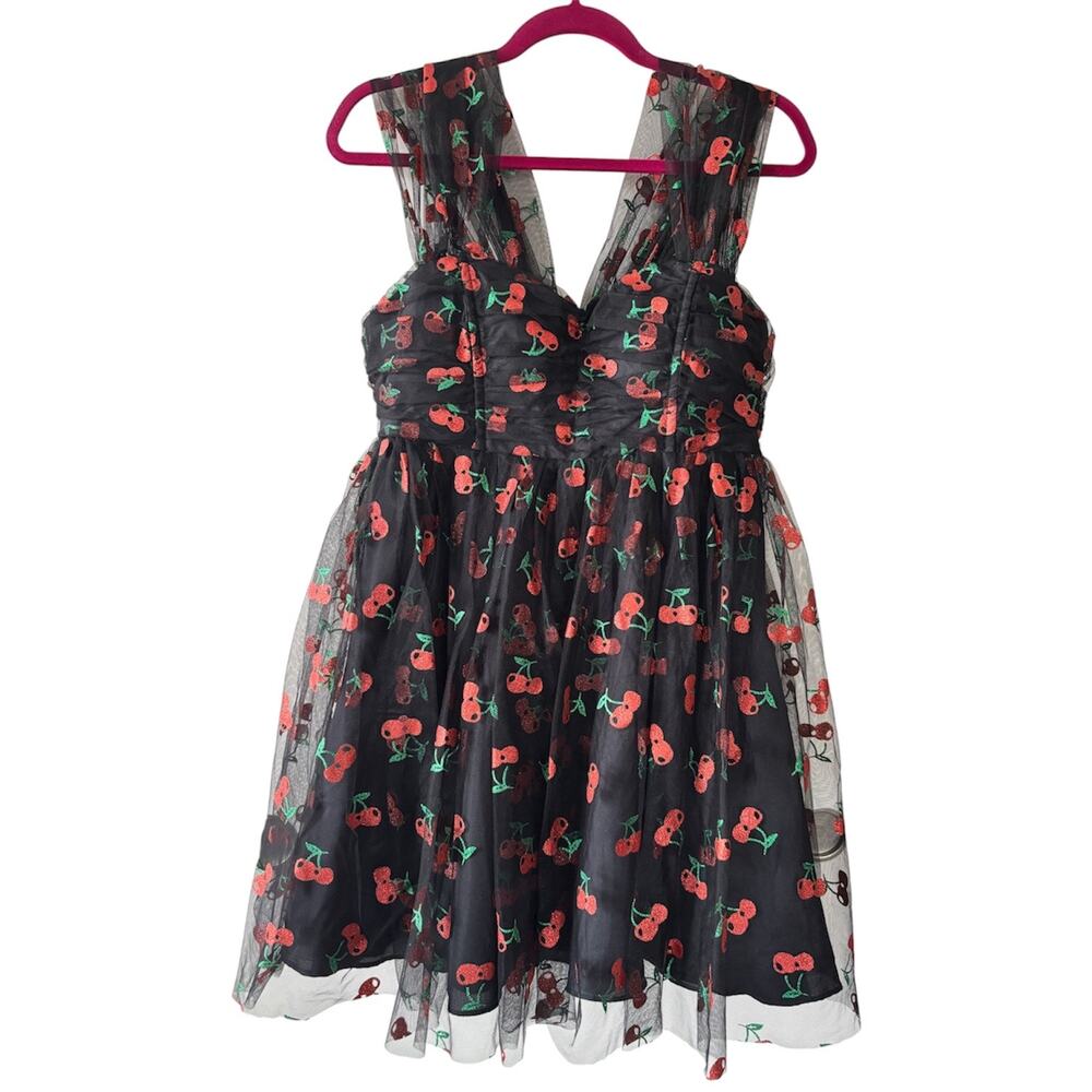 Unique Vintage Heart & Soul Cherry Print Babydoll Dress Women’s Large Rockabilly